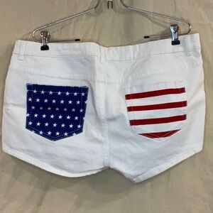 Women's Americana White Denim Shorts with Red White & Blue back pockets.